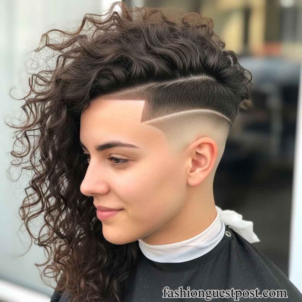 Long Curly Hair with Mid Skin Fade